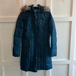 Eddie Bauer size small blue thigh, length puffer coat